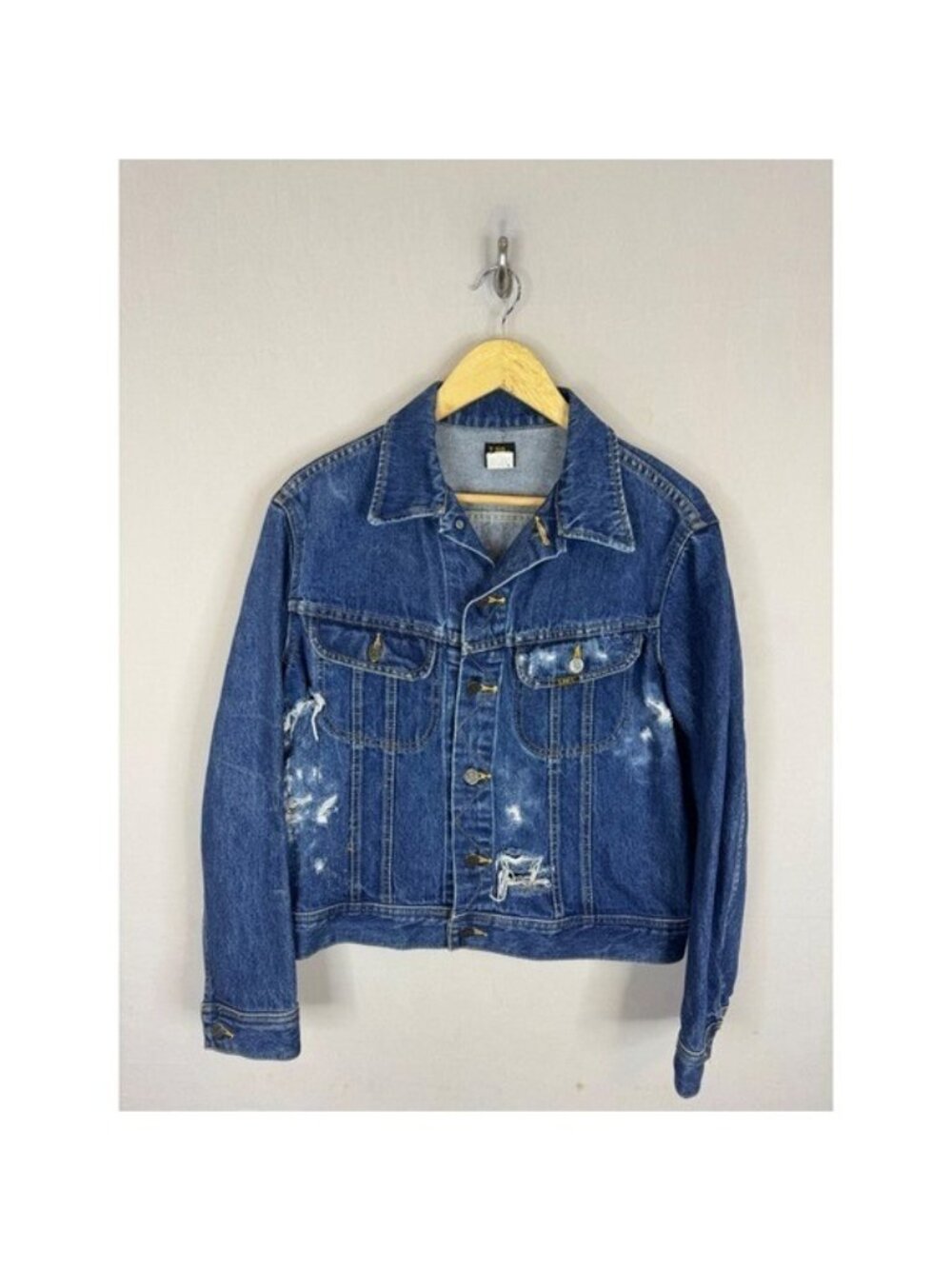Vintage 80s Lee Denim Jacket Mens 44 Blue Distressed Thrashed Canada Grunge